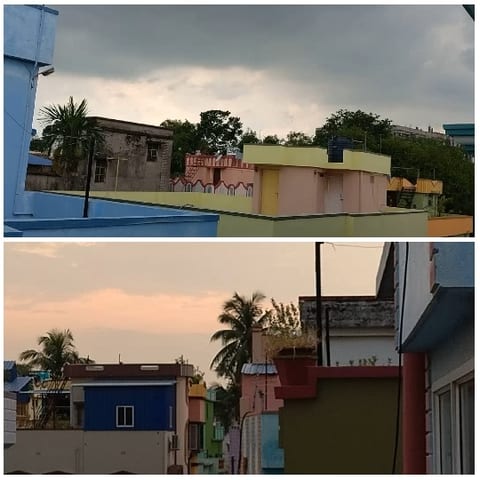 Colorful Buildings with Sunset Sky