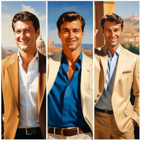 Three Men Posing in City Suits