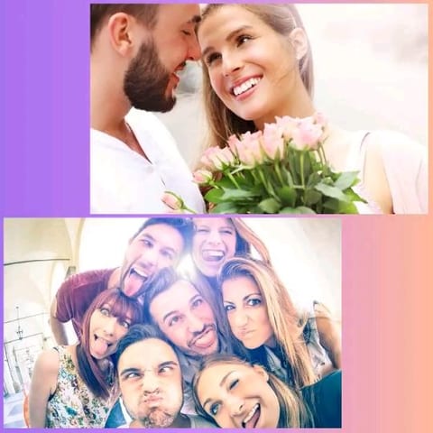 Happy Couple and Funny Friends