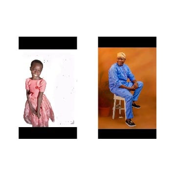 Child in Pink Dress, Adult in Blue