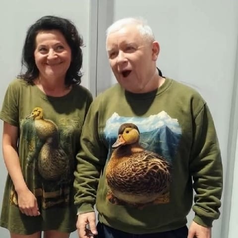Couple in Duck Print Outfits
