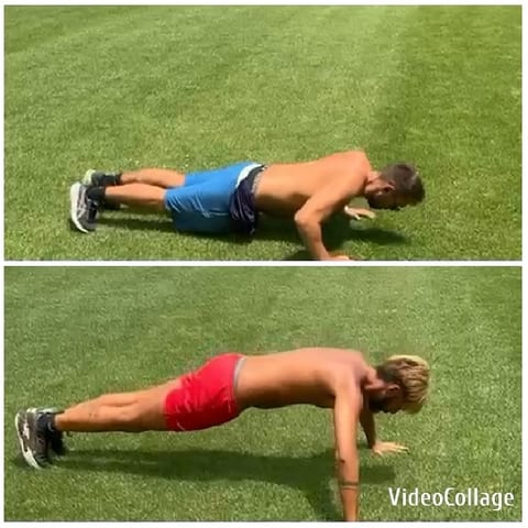 Two Men Doing Push-Ups Outdoors