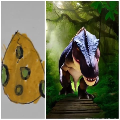 Cheese Drawing and Realistic Dinosaur