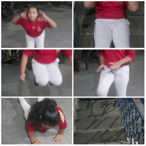 Dynamic Movements in Red Outfit