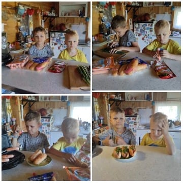 Boys Preparing Food in Kitchen
