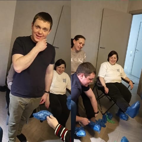 Person with Shoe Covers Indoors