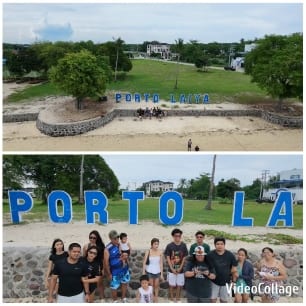 Group at Porto Laiya Sign