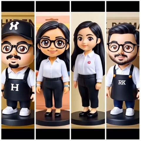 Four Cartoonish Figurines in Outfits