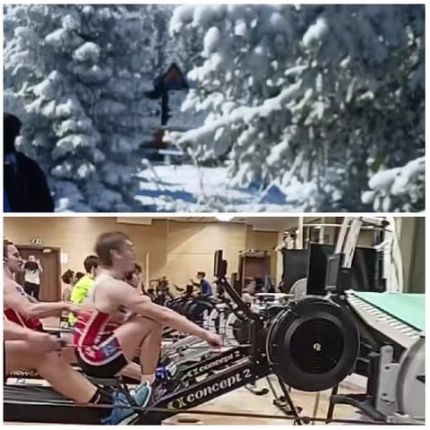 Snowy Forest and Gym Rowing Machines