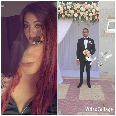 Woman with Floral Background and Tuxedo Man