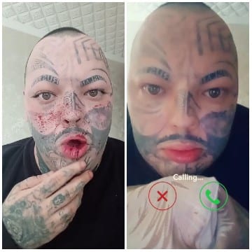 Tattooed Face and Phone Call