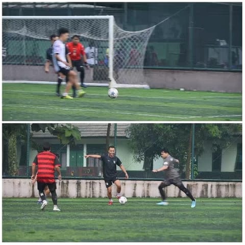 Soccer Players Near Goal and Field