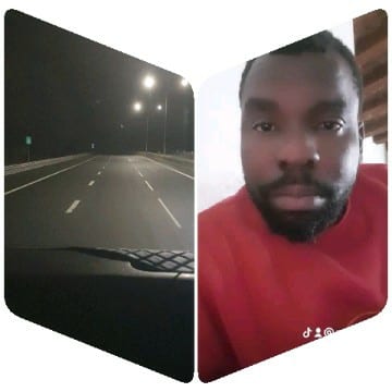 Empty Highway and Man in Sweater