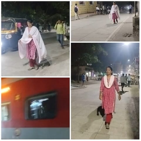 Woman in Traditional Outfit at Night