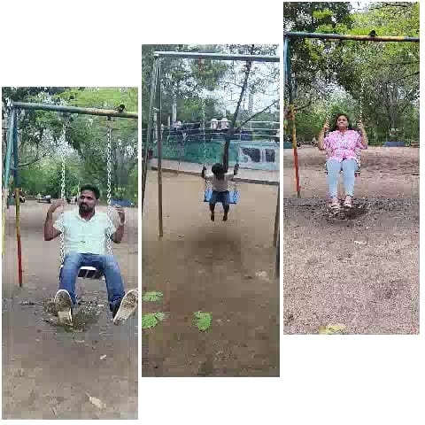 Friends Enjoying Swings in Park