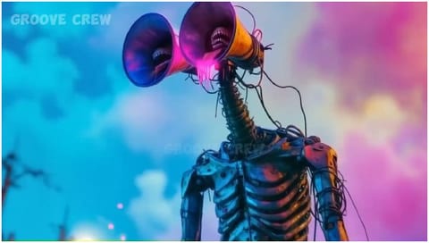 Surreal Robotic Figure Against Sky