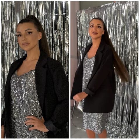 Shiny Dress Pose in Metallic Setting