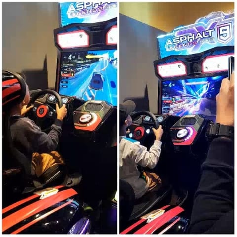 Children Playing Racing Arcade Games