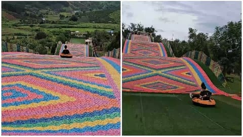 Riding Down the Colorful Slide