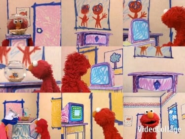 Red Muppet Character in Playful Setting