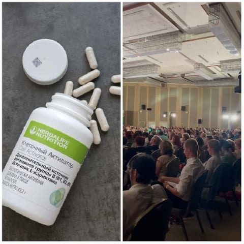 Herbalife Bottle and Conference Audience