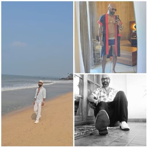 Man at the Beach and Indoors