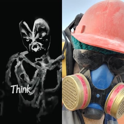 Abstract Drawing and Industrial Worker