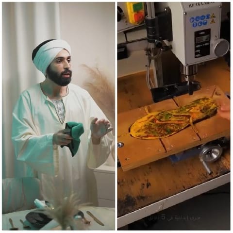 Man Setting Table and Bread Cutting