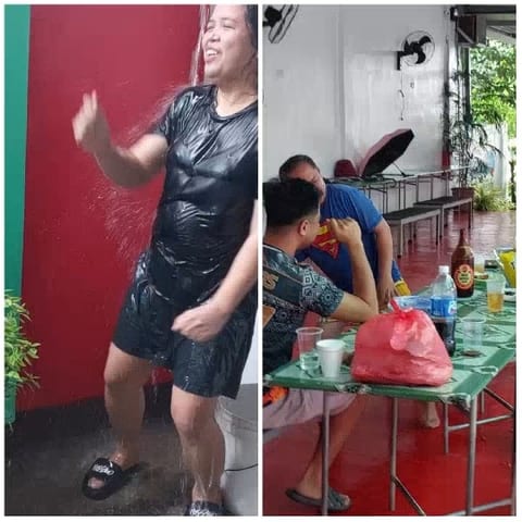Person Splashing Water and Friends