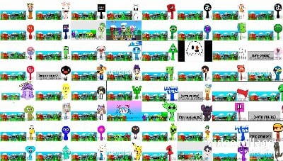 Colorful Cartoon Characters in Rows