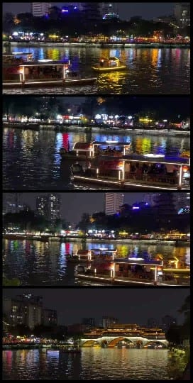 Nighttime River Scene With Boats