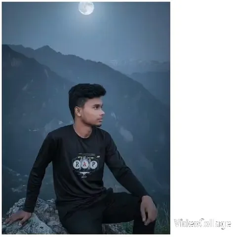 Young Man by Moonlit Mountains