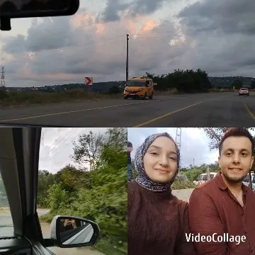 Road with Yellow Vehicle and Selfie
