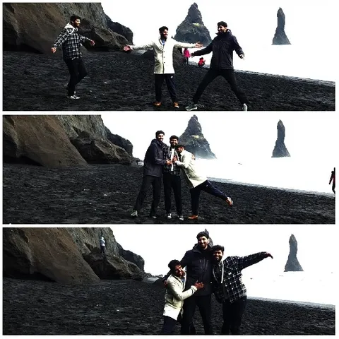 Friends Posing on Rocky Beach