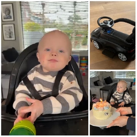 Baby, Toy Car, and Birthday Cake