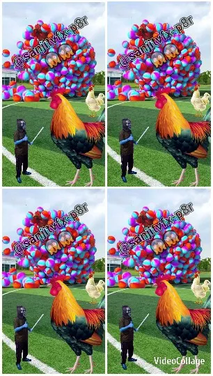 Whimsical Scene with Rooster and Balloons
