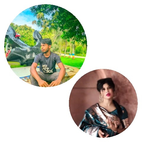 Man in Park and Woman Indoors