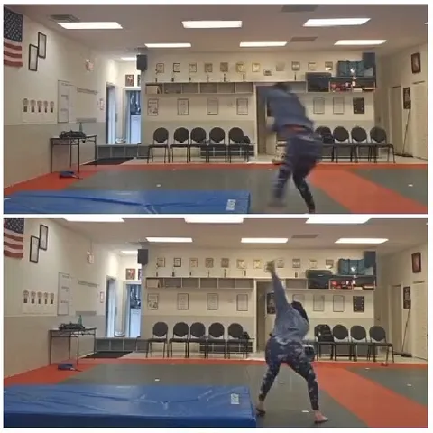 Gymnastics Move on Blue Mat