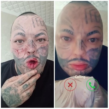 Tattooed Face and Phone Call