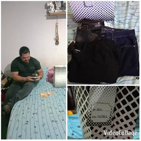 Man on Bed and Folded Clothes