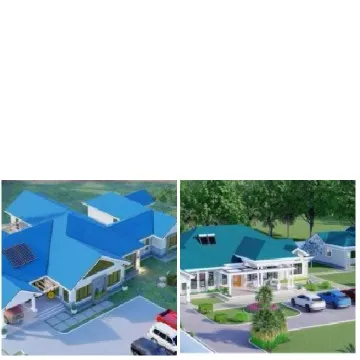 Illustrations of Houses with Blue Roofs