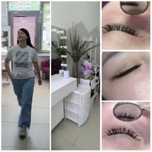 Woman Walking and Salon Interior