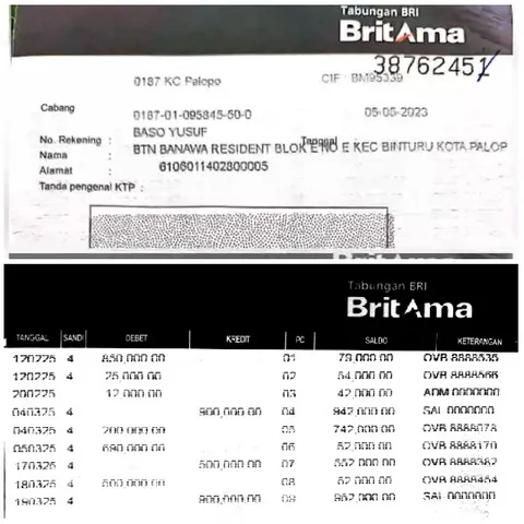 Bank Statement with Account Details Shown