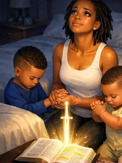 Prayer Scene with Glowing Book