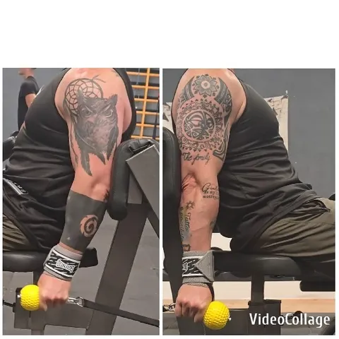 Tattooed Arms Working Out in Gym