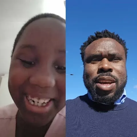 Smiling Young Person and Adult Speaking