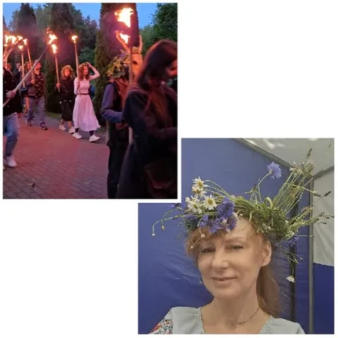 Procession with Torches and Smiling Person
