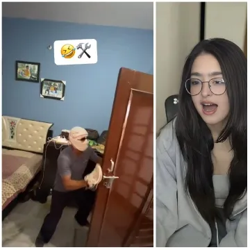 Man Fixing Door, Woman Reacting