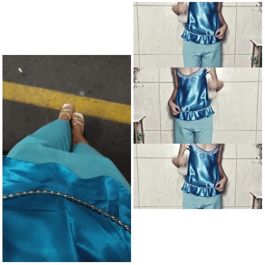 Stylish Blue Satin Outfit Showcase
