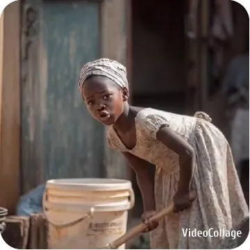 Young Girl with Stick Near Bucket